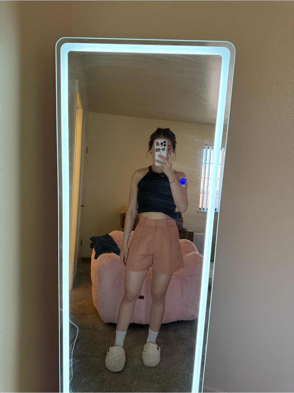 Women's High-Waist Linen Shorts in Rust